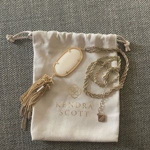 Kendra Scott Rayne Gold Large Long Pendant Necklace with White Stone